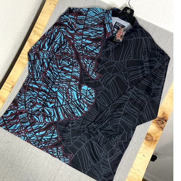 Born Hawaii Button Up Shirt Men's XXL Black/Blue Tribal All Around Print Party - Picture 3 of 12